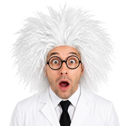 Skeleteen Mad Scientist Costume Wig - One Size White Curly Wig