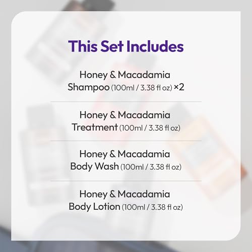 KUNDAL Honey & Macadamia Travel Set - 5-Piece Hair & Body Care Kit with Fragrant Lotion