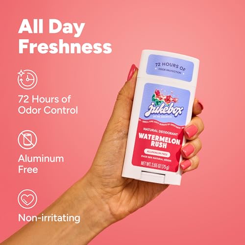 JUKEBOX Natural Women's Deodorant - Aluminum-Free, 72-Hour Odor Protection, Watermelon Rush