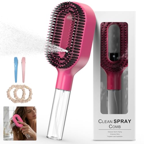 Olatay 2-in-1 Portable Misting Hair Brush with Water Spray - Rose Red