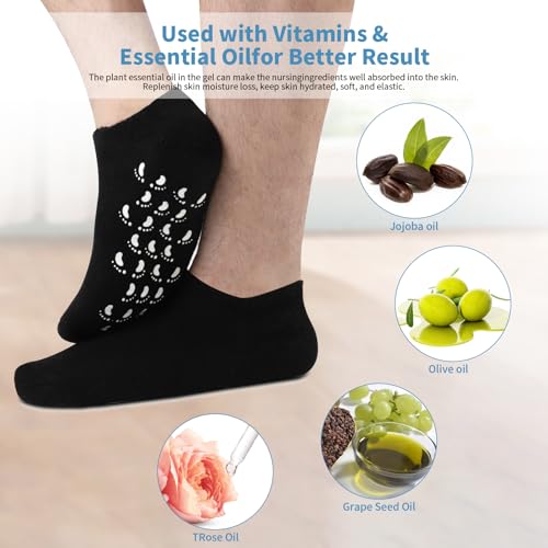 ALUROICE 11in Large Silicone Moisturizing Socks for Men, Black, 1 Pair (L)