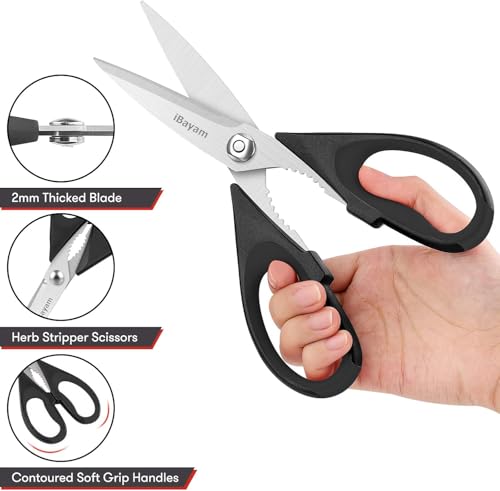 iBayam 8-Inch Kitchen Scissors - Heavy Duty Utility Shears, 2-Pack
