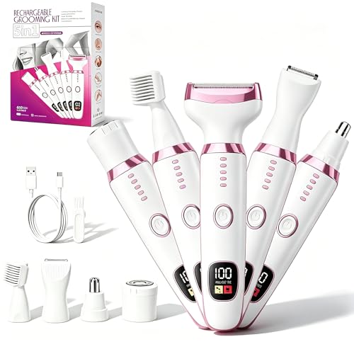 RUIM 5-in-1 Women's Electric Shaver & Hair Trimmer Kit - for Legs, Underarms, Bikini Line, Face & Body, Painless Cordless Wet/Dry Razor, Waterproof & USB Rechargeable for Women Grooming