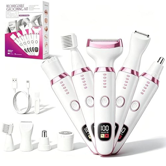 RUIM 5-in-1 Women's Electric Shaver & Hair Trimmer Kit - for Legs, Underarms, Bikini Line, Face & Body, Painless Cordless Wet/Dry Razor, Waterproof & USB Rechargeable for Women Grooming