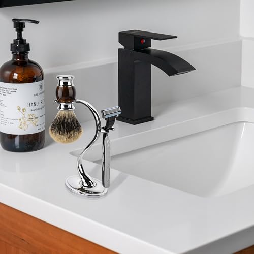 Linkidea Chrome Razor and Shaving Brush Stand - Weighted Metal Organizer