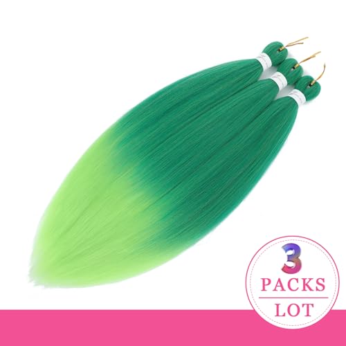 Msloosily 20 Inch Pre-Stretched Ombre Green Braiding Hair 3 Packs, Soft Yaki Texture, Itch-Free, Hot Water Extensions