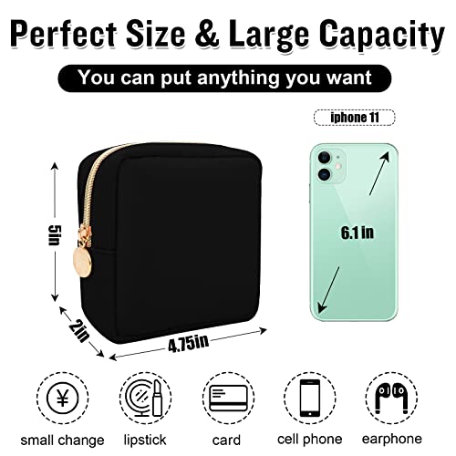 Black Mini Nylon Makeup Bag - Waterproof Cosmetic Organizer Pouch