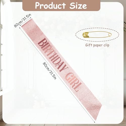 Rose Gold Birthday Sash for Women & Girls - Glitter Satin Sash