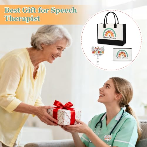 Speech Therapy Gift Set: Floral Canvas Tote, Makeup Bag & Badge Reel