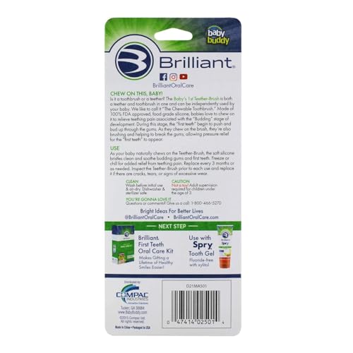 Brilliant Baby's First Toothbrush - Silicone Teether Brush (2 Pack)