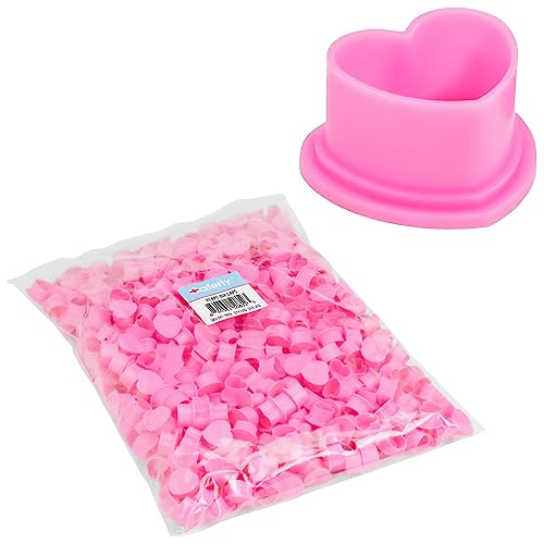 Saferly Heart-Shaped Tattoo Ink Caps - Large Pink Disposable Cups
