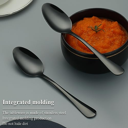 Evanda Black Titanium Plated Stainless Steel Dinner Spoons - 12 Pack, 7.28"