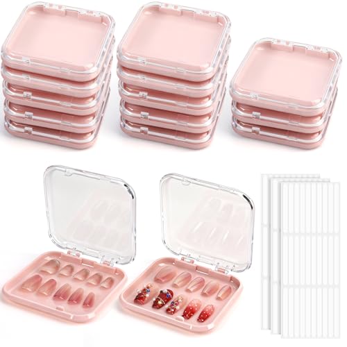 YINGJEE Pink Press On Nail Storage Box Set with 90 Double-Sided Tape - Compact Organizer for Fake Nails & Jewelry