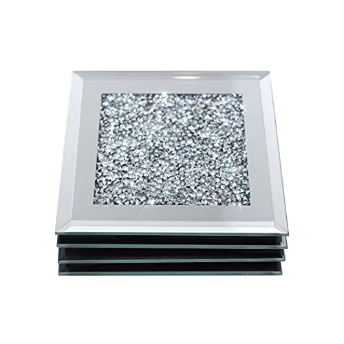 GIMORRTO 4-Piece Glass Mirrored Coaster Set - Crushed Diamond Design