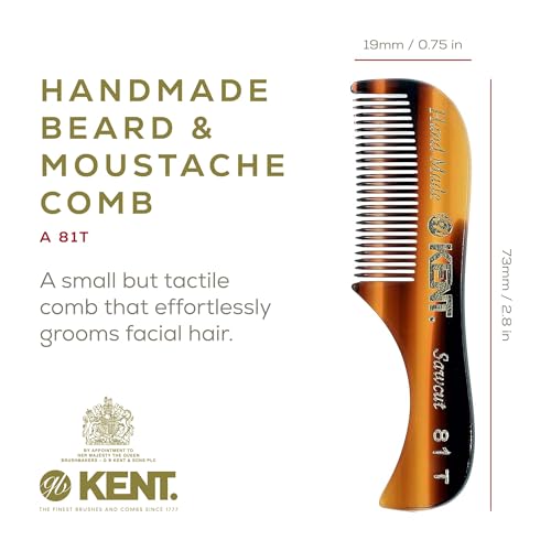 KENT Men's Tortoiseshell Mini Pocket Beard & Mustache Comb - Fine Tooth, Hand-Made in England