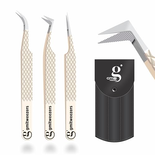 Professional Fiber Tip Lash Tweezers - Set of 3 for Eyelash Extensions
