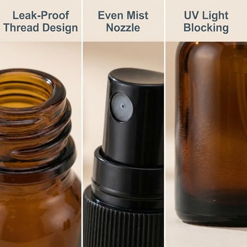 6PCS 5ml/0.2oz Empty Amber Glass Spray Bottles Refillable Fine Mist
