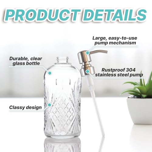 Elegant Glass Soap Dispenser 17oz with Stainless Steel Pump