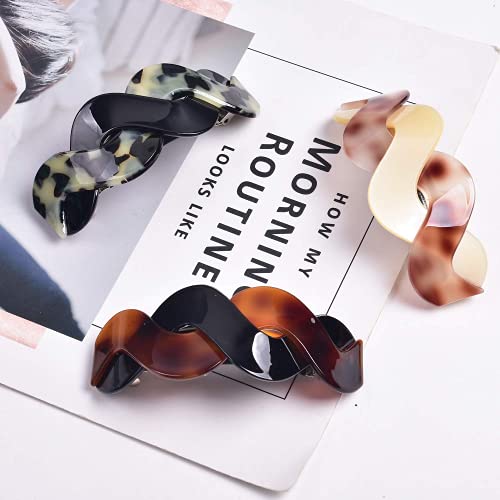 Large French Hair Barrettes for Thick Hair – 3-Pack Marble Swirl Clips