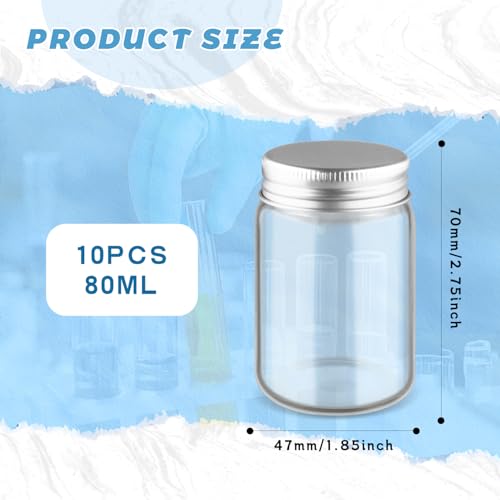 80ml Clear Mason Jars with Aluminum Lids - 10 Pack, Reusable Glass Containers for Cosmetics & Food Storage