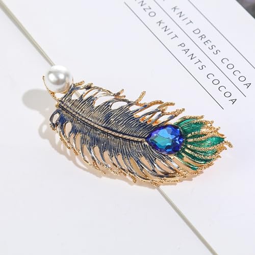 Feather & Leaf Metal Hair Clips 2-Pack Rhinestone Barrettes 70mm Medium