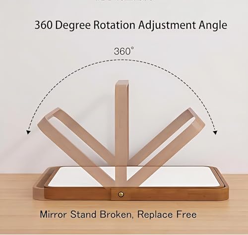 Desk Makeup Mirror with Wood Stand – Small Tabletop Vanity Mirror, 360° Rotating