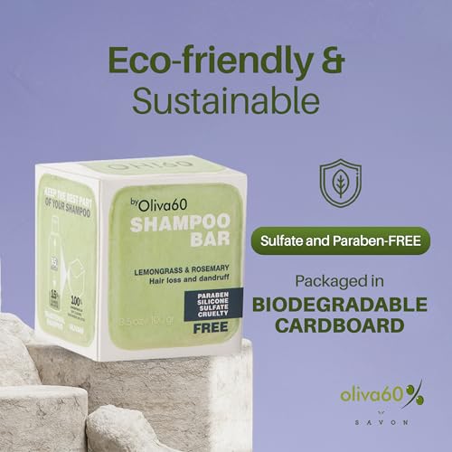 Oliva60 Rosemary & Lemongrass Shampoo Bar for Oily Hair, 3.5 oz