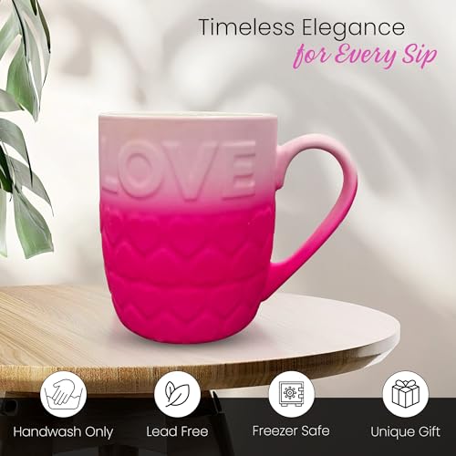 18 Oz Ceramic Coffee Mug with Love Design - Pink Hearts Cup