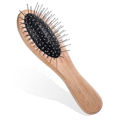 Portable Bamboo Hair Brush with Steel Bristles for Detangling