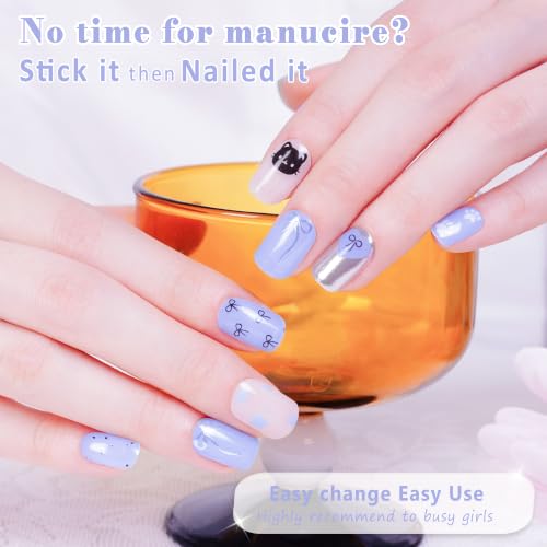 GelMala Cloudy Kitten Semi Cured Gel Nail Strips - Easy Apply