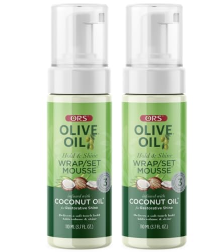 ORS Olive Oil Hold & Shine Hair Wrap Set - Mousse Infused with Coconut Oil (Pack of 2, 3.7oz Each) - Variant 2