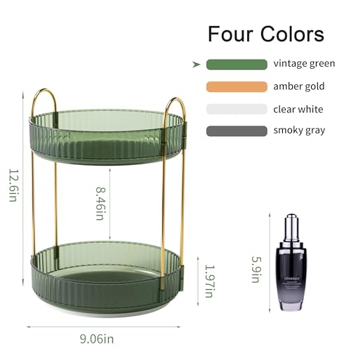 Rotating Makeup Organizer with 2 Tiers - 360 Degree Vanity Storage for Cosmetics & Skincare