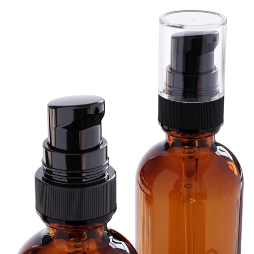 2oz Amber Glass Pump Bottle - 12 Pack Refillable Dispenser