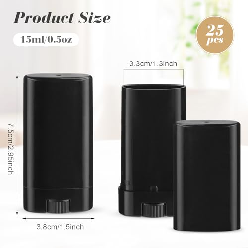 BOSMIOW 15ml Empty Black Deodorant Containers - 25 Pack Refillable Tubes