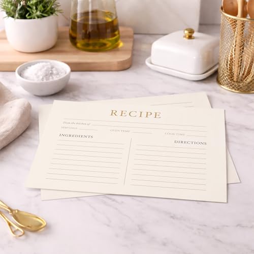 Elegant Recipe Cards - Champagne Gold, 4x6 Double-Sided Design