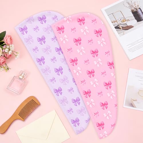 Microfiber Hair Towel Wrap for Kids - Quick Drying 2 Pack with Cute Bow Design