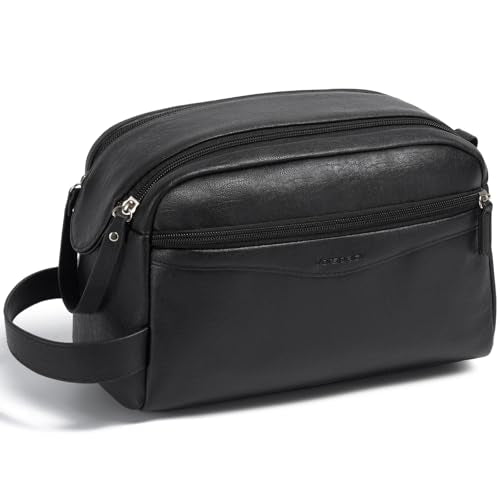 Vorspack PU Leather Travel Toiletry Bag - Black Medium Dopp Kit