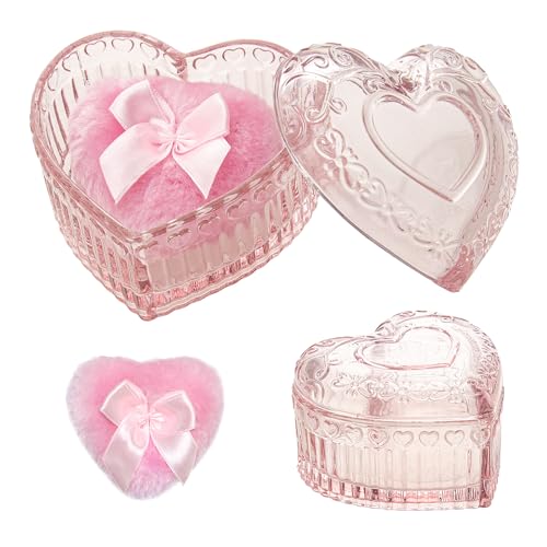 Large Body Powder Puff and Crystal Glass Container Set for Dusting & Shimmer