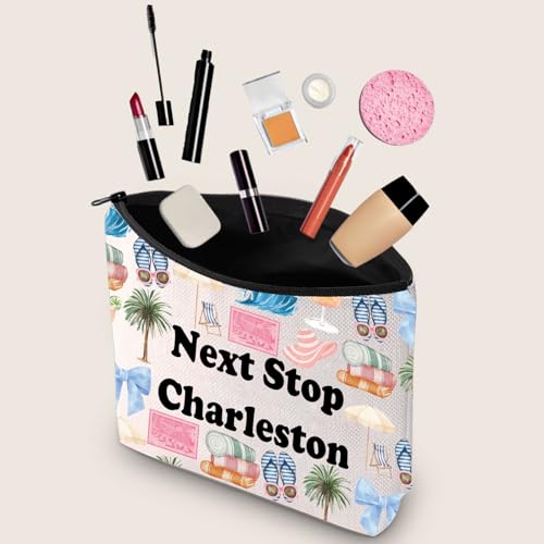 Next Stop Charleston Travel Makeup Bag Gift for Bachelorette South Carolina Souvenir