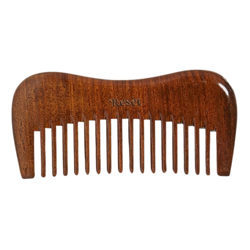 Resèt Natural Sandalwood Wooden Comb - Wide Tooth Hair Detangler & Massage Brush, Eco-Friendly & Anti-Static, Travel Size