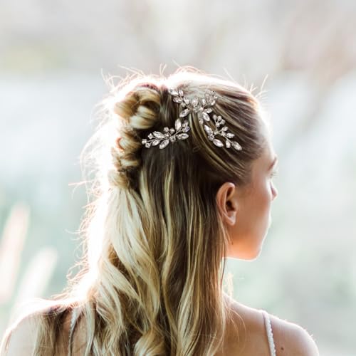 Waydress 6 Pcs Bridal Hair Clips - Crystal Rhinestone Floral Pins