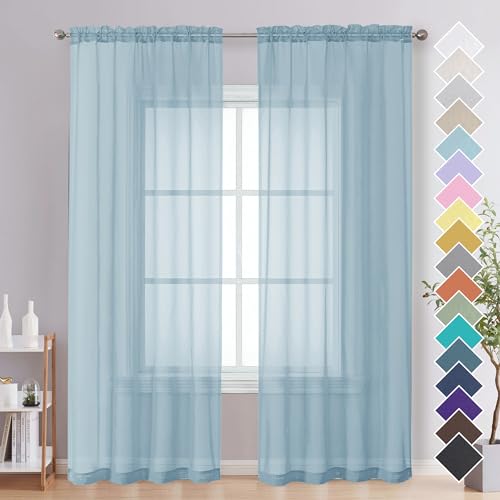 Sky Blue Sheer Curtains - Light Filtering 84 Inch Panels, 2 Pack