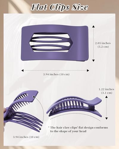 Mesovor Morandi Matte Flat Claw Hair Clips for Women – Durable Non-Slip Hair Accessories (6 Pack)