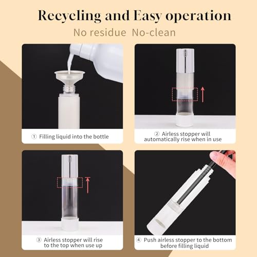 6-Pack 50ml Airless Pump Bottles - Refillable Travel Cosmetic Containers