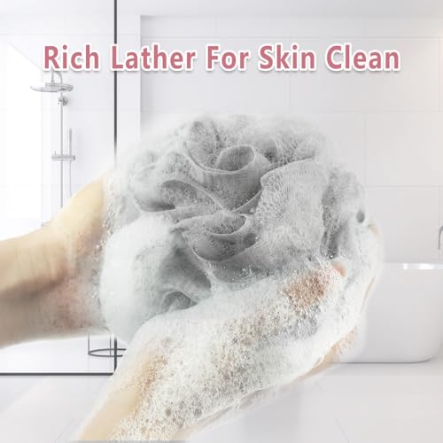 RNOAFMU Exfoliating Bath Loofah Sponge Pack - Pink, Green, White, Gray, 4 Pack