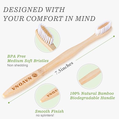 Eco-Friendly Bamboo Toothbrush Set - 10 Pack with Medium Bristles