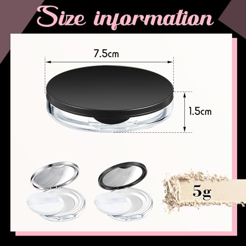 2 Pcs Empty Loose Powder Container Set with Mirror and Puff, Portable Travel
