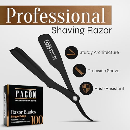 Facón Professional Straight Edge Razor Kit with 100 Platinum Blades