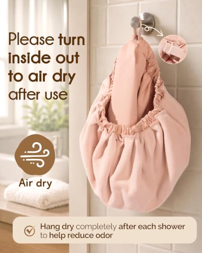 YANIBEST Adjustable Shower Cap with Fleece Lining - Large Peachy Pink
