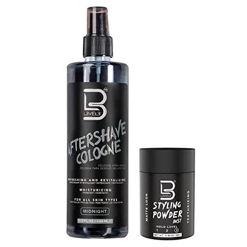 L3 Level 3 After Shave Spray Cologne - Softens Skin - Refreshes and Relieves Face and Skin - Styling Powder Included (Midnight)